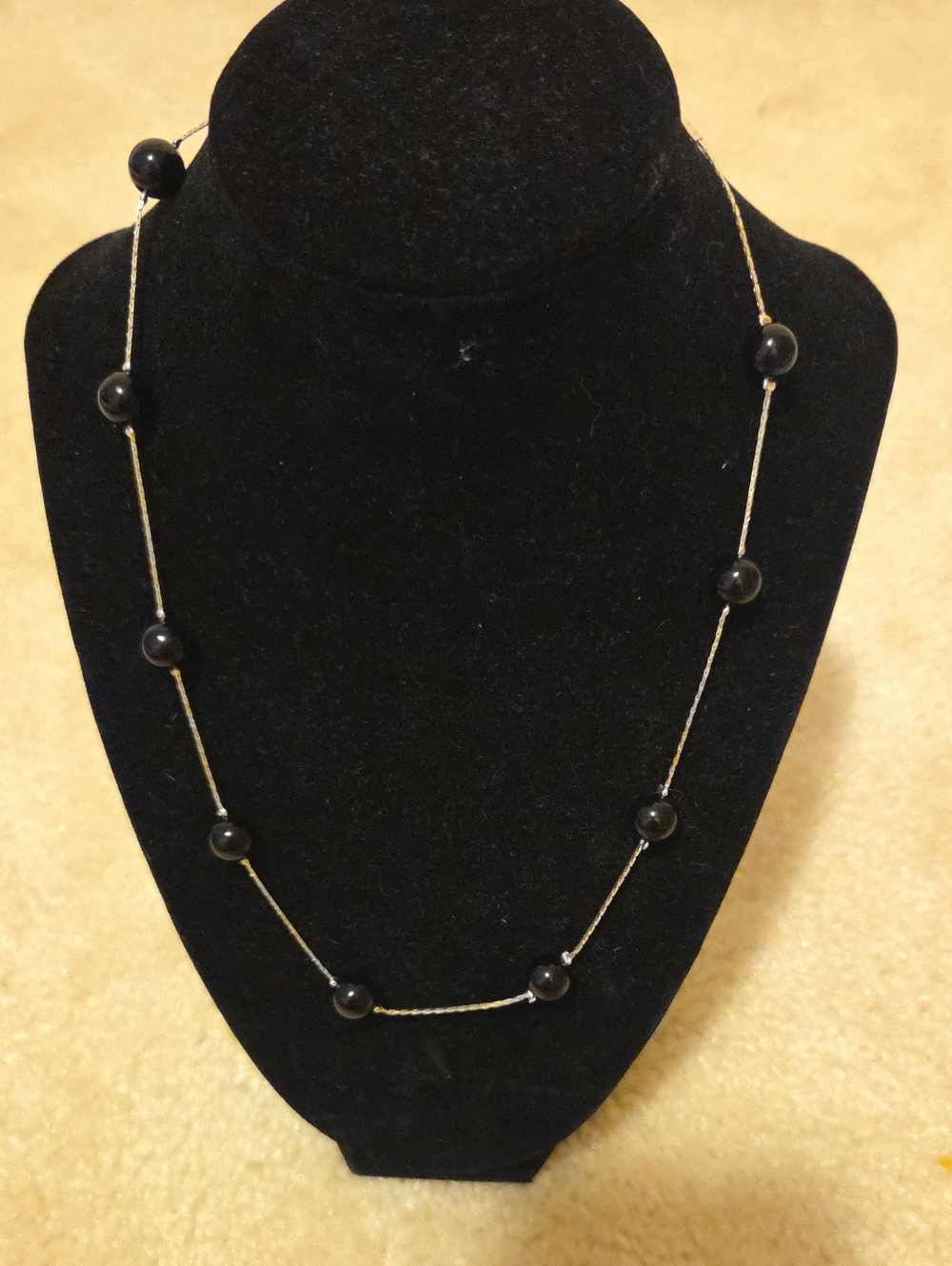 Delicate Black Bead Station Necklace - Women Jewelry